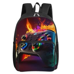 GamePad Pattern Square Front Pocket Backpack for Boy and Girls Best Gifts 2D Flat Cartoon SchoolBags for Children