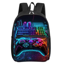 GamePad Pattern Square Front Pocket Backpack for Boy and Girls Best Gifts 2D Flat Cartoon SchoolBags for Children