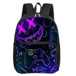 GamePad Pattern Square Front Pocket Backpack for Boy and Girls Best Gifts 2D Flat Cartoon SchoolBags for Children