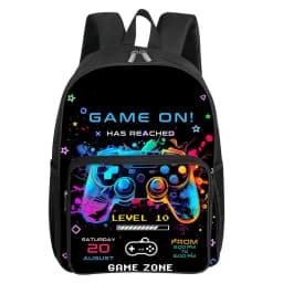 GamePad Pattern Square Front Pocket Backpack for Boy and Girls Best Gifts 2D Flat Cartoon SchoolBags for Children
