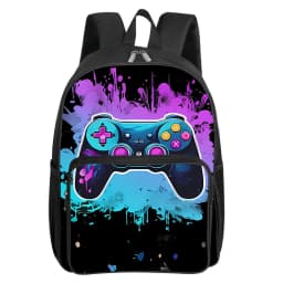 GamePad Pattern Square Front Pocket Backpack for Boy and Girls Best Gifts 2D Flat Cartoon SchoolBags for Children
