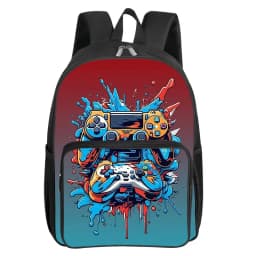 GamePad Pattern Square Front Pocket Backpack for Boy and Girls Best Gifts 2D Flat Cartoon SchoolBags for Children