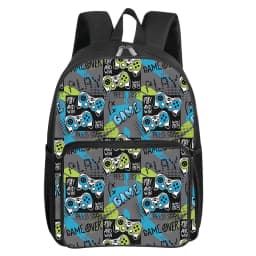 GamePad Pattern Square Front Pocket Backpack for Boy and Girls Best Gifts 2D Flat Cartoon SchoolBags for Children