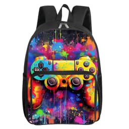 GamePad Pattern Square Front Pocket Backpack for Boy and Girls Best Gifts 2D Flat Cartoon SchoolBags for Children