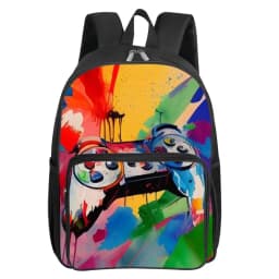 GamePad Pattern Square Front Pocket Backpack for Boy and Girls Best Gifts 2D Flat Cartoon SchoolBags for Children