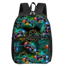 GamePad Pattern Square Front Pocket Backpack for Boy and Girls Best Gifts 2D Flat Cartoon SchoolBags for Children