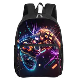GamePad Pattern Square Front Pocket Backpack for Boy and Girls Best Gifts 2D Flat Cartoon SchoolBags for Children