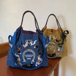 Women's embroidered nylon tote bag Large capacity messenger bag Women's casual commuter shopping bag