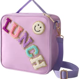 Smiley face embroidered insulated lunch bag, crossbody and hand-carry dual-use student lunch storage bag, large capacity waterpr