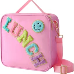 Smiley face embroidered insulated lunch bag, crossbody and hand-carry dual-use student lunch storage bag, large capacity waterpr