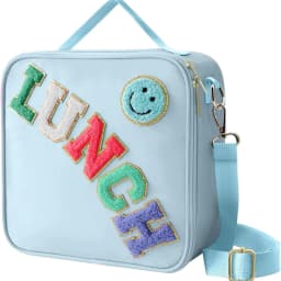 Smiley face embroidered insulated lunch bag, crossbody and hand-carry dual-use student lunch storage bag, large capacity waterpr