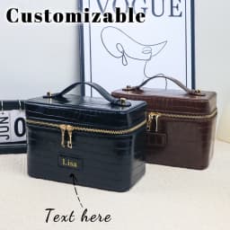 Customized Name PU Leather Crocodile-Patterned Multi-Zone Storage Large Capacity Portable Travel Handbag Makeup Bag Toiletry Bag
