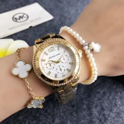 Michael Kors Women's Fashion New Light Luxury Commuter Watch Bag MK Three Eyes Casual Girl Exquisite Gift Wallet