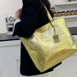 Vintage Women's Tote Bag, Large Capacity Handbag Shoulder Bag with Zipper Closure, Metallic Finish Handbags for Work, Parties