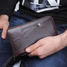 Genuine Leather Men Clutch Wallet  Brand Male Card Holder Long  Zipper Around Travel Purse With Passport Holder 6.5" Phone Case