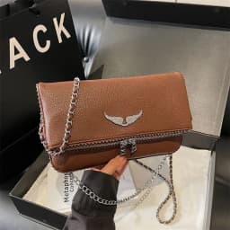 New French Classic Fashion Versatile Chain Inlaid Diamond Crossshoulder Single Shoulder Crossshoulder Wings Female PU Bag