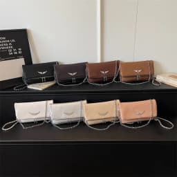 New French Classic Fashion Versatile Chain Inlaid Diamond Crossshoulder Single Shoulder Crossshoulder Wings Female PU Bag