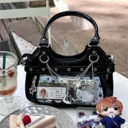 JIAERDI Harajuku Star Ita Bag Women Double Strap Adjustable Clear Leather Tote Purse Subculture Daily Versatile Shoulder Bag Y2K