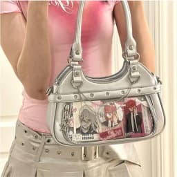 JIAERDI Harajuku Star Ita Bag Women Double Strap Adjustable Clear Leather Tote Purse Subculture Daily Versatile Shoulder Bag Y2K