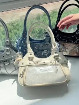JIAERDI Harajuku Star Ita Bag Women Double Strap Adjustable Clear Leather Tote Purse Subculture Daily Versatile Shoulder Bag Y2K