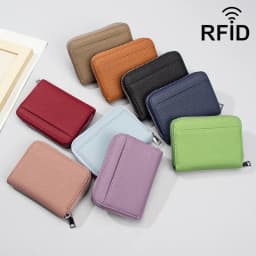 Women's RFID Blocking Card Holder Genuine Leather Japanese Style Multi-Slot Card Wallet Divided Compartment Zipper Coin Purse