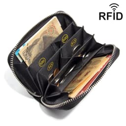 Women's RFID Blocking Card Holder Genuine Leather Japanese Style Multi-Slot Card Wallet Divided Compartment Zipper Coin Purse
