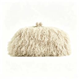 Women Kisslock Faux Fur Furry Clutch Bag Winter Warm Pouch Frame Clasp Bag with Chain Crossbody Dark Grey Red Yellow