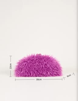 Women Kisslock Faux Fur Furry Clutch Bag Winter Warm Pouch Frame Clasp Bag with Chain Crossbody Dark Grey Red Yellow