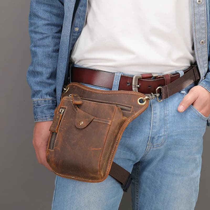 Vintage Pu Leather Waist Pack Drop Leg Bag Men Women Waterproof Motorcycle Hip Belt Thigh Bag Outdoor Bicycle Phone Cross Bag