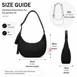 Nylon Medium Crescent Bag for Women Men,Crossbody Bag with Adjustable Strap&Dual Interior Zip Pocket Casual Daily Shoulder Bag