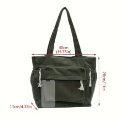 Women'S Large Capacity Corduroy Tote Bag Heavy-Duty Multi-Compartment Handbag Shoulder Bag with Fixed Strap & Zipper Closure