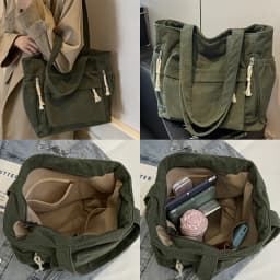Women'S Large Capacity Corduroy Tote Bag Heavy-Duty Multi-Compartment Handbag Shoulder Bag with Fixed Strap & Zipper Closure