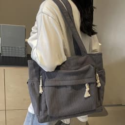 Women'S Large Capacity Corduroy Tote Bag Heavy-Duty Multi-Compartment Handbag Shoulder Bag with Fixed Strap & Zipper Closure