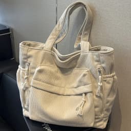 Women'S Large Capacity Corduroy Tote Bag Heavy-Duty Multi-Compartment Handbag Shoulder Bag with Fixed Strap & Zipper Closure