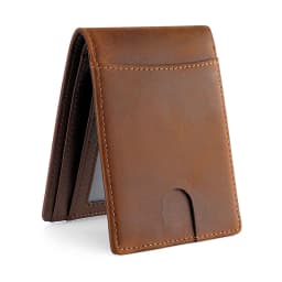 Men's Vintage Crazy Horse Leather Wallet Rfid Blocking Short Bifold Genuine Full Grain Cowhide Anti-Theft Card Holder Purse