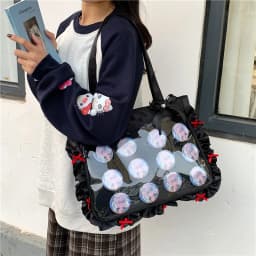 Japan Style Anime Messenger Bag Large Capacity Preppy Style Shoulder Bag with Bow Ribbon Women Handbag