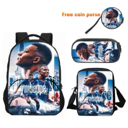 3pcs Set M-Mbappes School Bag Football Sports Backpack with Shoulder Bags Pencil Bags Star Player School Rucksack for Best Gift