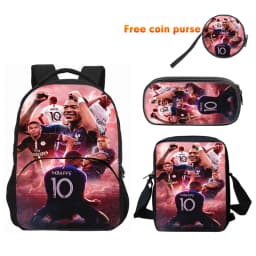 3pcs Set M-Mbappes School Bag Football Sports Backpack with Shoulder Bags Pencil Bags Star Player School Rucksack for Best Gift