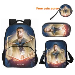 3pcs Set M-Mbappes School Bag Football Sports Backpack with Shoulder Bags Pencil Bags Star Player School Rucksack for Best Gift