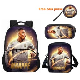 3pcs Set M-Mbappes School Bag Football Sports Backpack with Shoulder Bags Pencil Bags Star Player School Rucksack for Best Gift