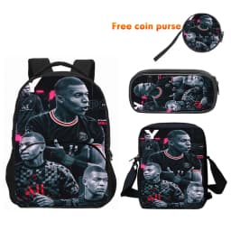3pcs Set M-Mbappes School Bag Football Sports Backpack with Shoulder Bags Pencil Bags Star Player School Rucksack for Best Gift