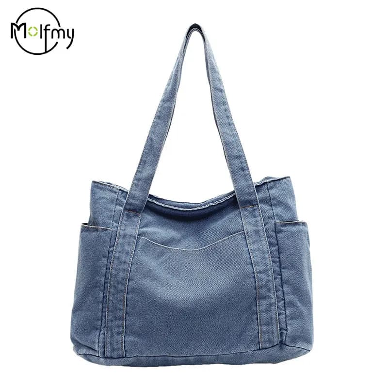 Denim Shoulder Bag Women Designer Mother Pack Large Capacity Luxury Crossbody Tote Bag Casual Jeans Handbag Multi-pocket Handbag