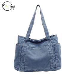 Denim Shoulder Bag Women Designer Mother Pack Large Capacity Luxury Crossbody Tote Bag Casual Jeans Handbag Multi-pocket Handbag