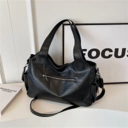 Women's Vintage Sturdy Wear-Resistant Tote Bag Large Capacity Multi-Pocket Leather Shoulder Crossbody Handbag for Daily Commute