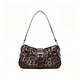 Y2K Leopard Print Underarm Shoulder Bag For Women Retro Buckle Splicing PU Leather Baguette Handbag Trendy Ladies Street Hobo Purse Daily Party
