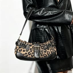 Y2K Leopard Print Underarm Shoulder Bag For Women Retro Buckle Splicing PU Leather Baguette Handbag Trendy Ladies Street Hobo Purse Daily Party