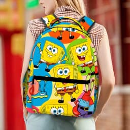 Anime SpongeBob SquarePants Backpack, Cartoon Patrick Gary Print School Bookbag, Portable Lightweight Travel Bag for Picnic