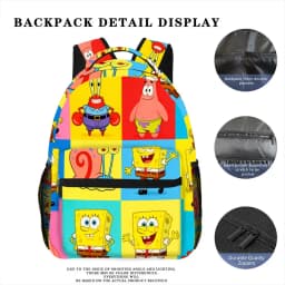 Anime SpongeBob SquarePants Backpack, Cartoon Patrick Gary Print School Bookbag, Portable Lightweight Travel Bag for Picnic