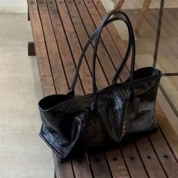 Retro Black Tote Bag Women Faux Crocodile Embossed Leather Large Capacity Shoulder Bag Ladies Fashion Commute Versatile Handbag