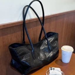 Retro Black Tote Bag Women Faux Crocodile Embossed Leather Large Capacity Shoulder Bag Ladies Fashion Commute Versatile Handbag